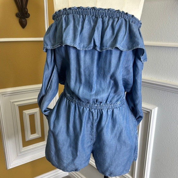 Soft Denim Off-Shoulder Denim Romper - Picture 2 of 14